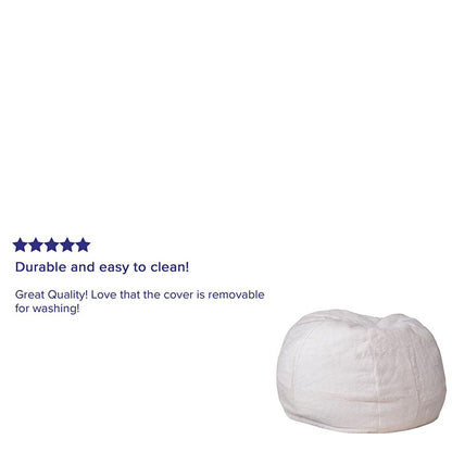 Small White Furry Refillable Bean Bag Chair for Kids and Teens