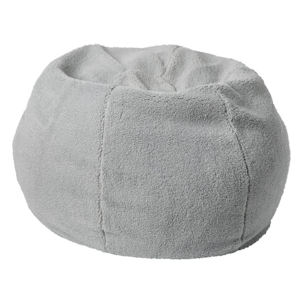 Dillon Small Gray Faux Sherpa Refillable Bean Bag Chair for Kids and Teens