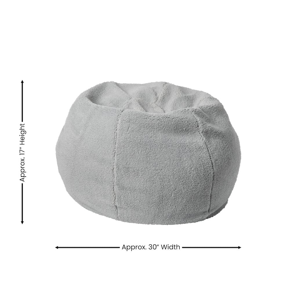 Dillon Small Gray Faux Sherpa Refillable Bean Bag Chair for Kids and Teens