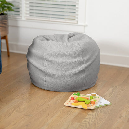 Dillon Small Gray Faux Sherpa Refillable Bean Bag Chair for Kids and Teens