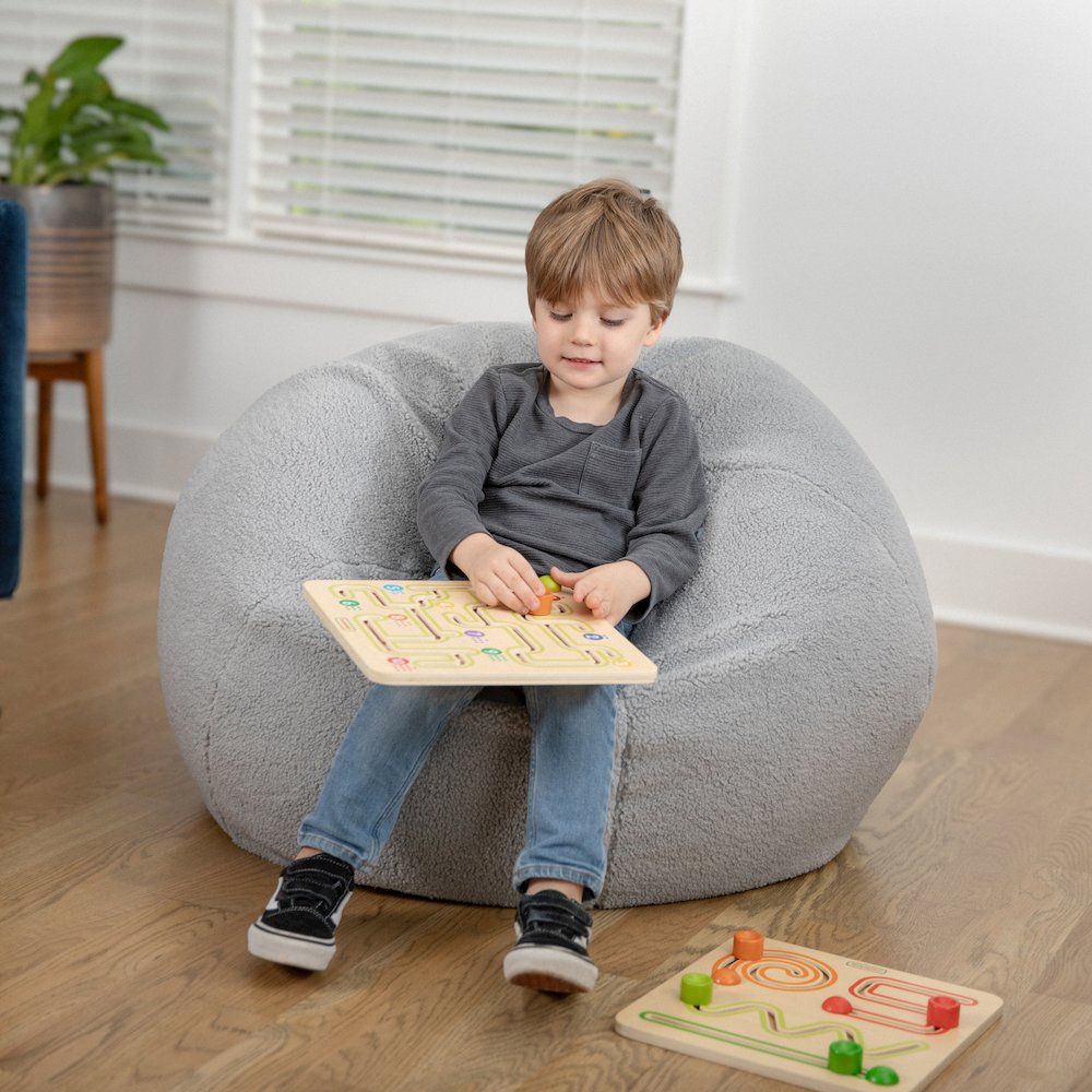 Dillon Small Gray Faux Sherpa Refillable Bean Bag Chair for Kids and Teens