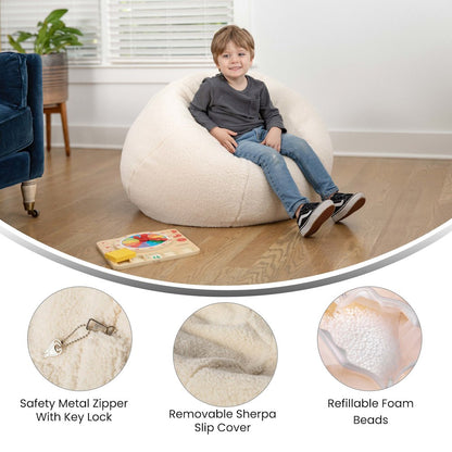 Dillon Small Natural Faux Sherpa Refillable Bean Bag Chair for Kids and Teens