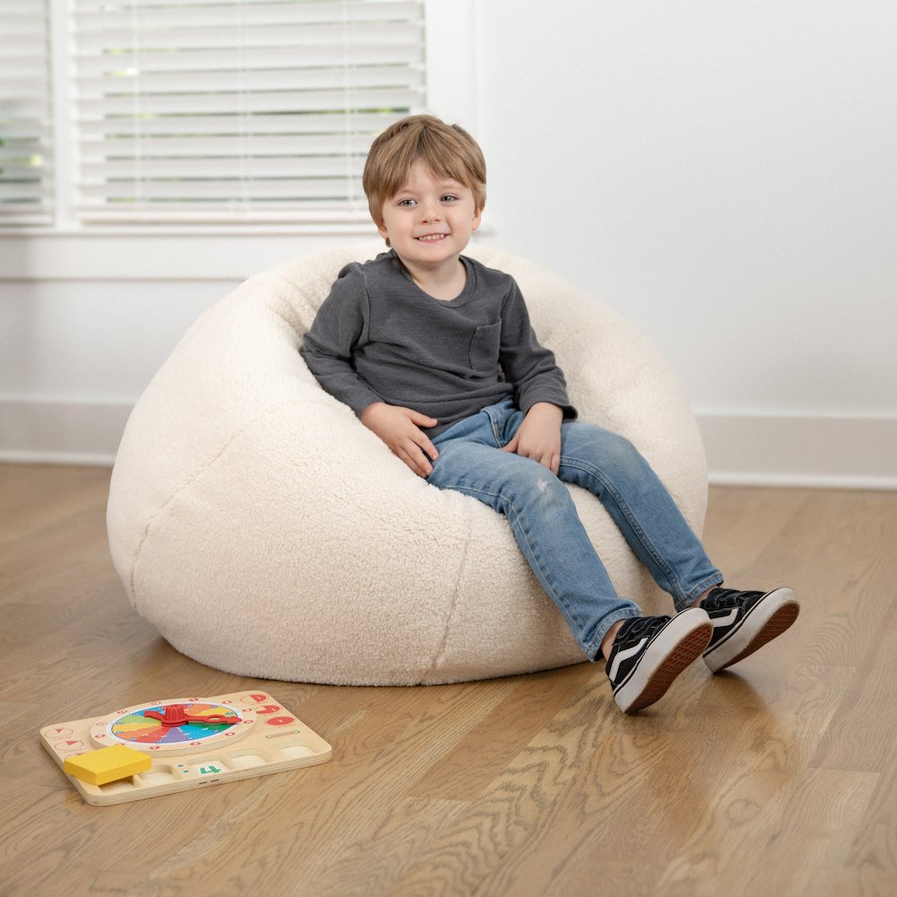 Dillon Small Natural Faux Sherpa Refillable Bean Bag Chair for Kids and Teens