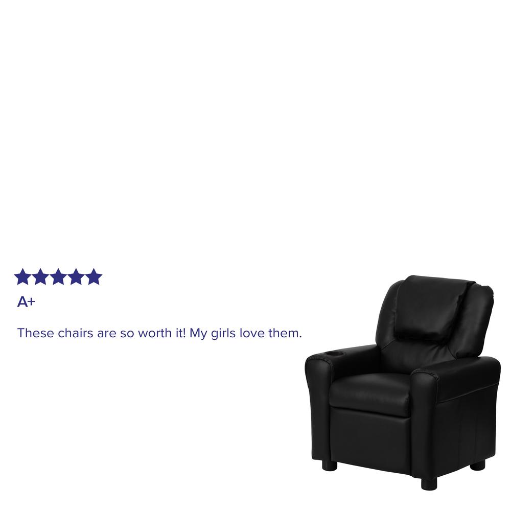 Contemporary Black LeatherSoft Kids Recliner with Cup Holder and Headrest