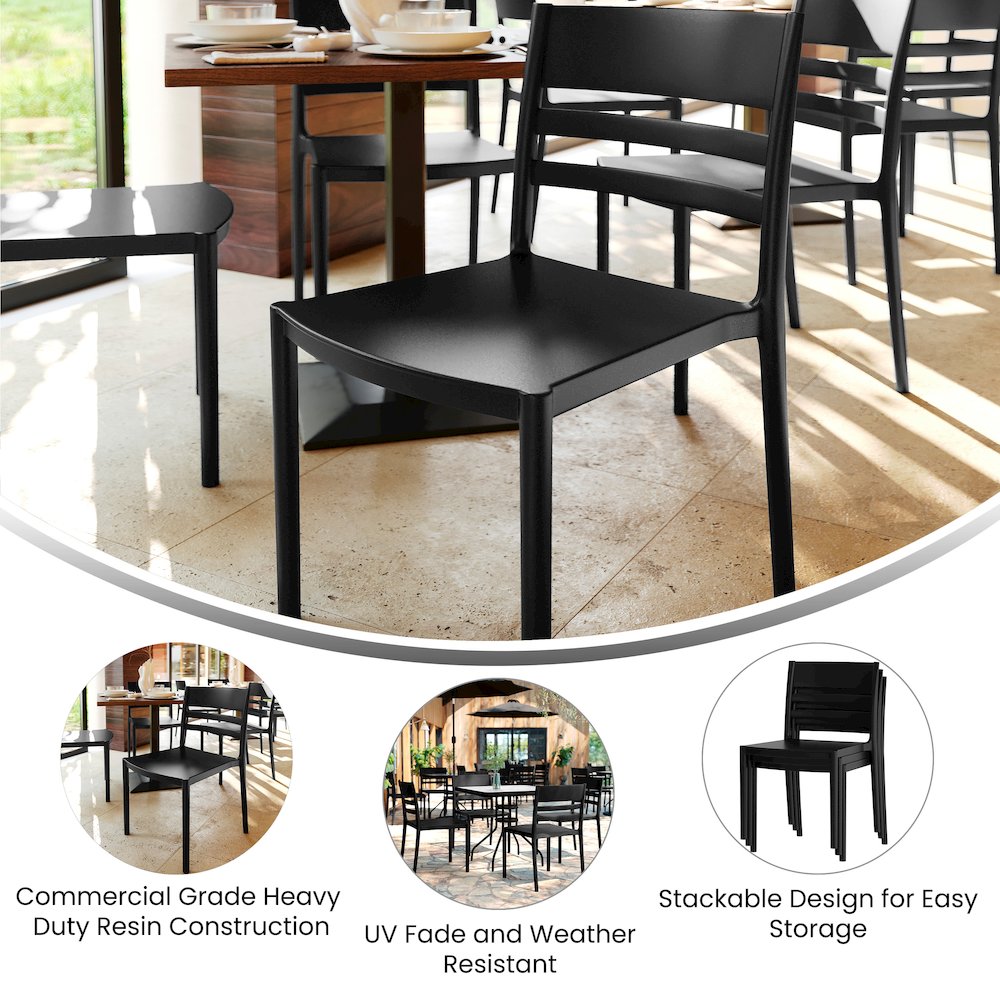 Bridgeport Stacking Patio Chair with Slatted Backrest in Black