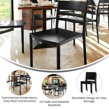 Bridgeport Stacking Patio Chair with Slatted Backrest in Black