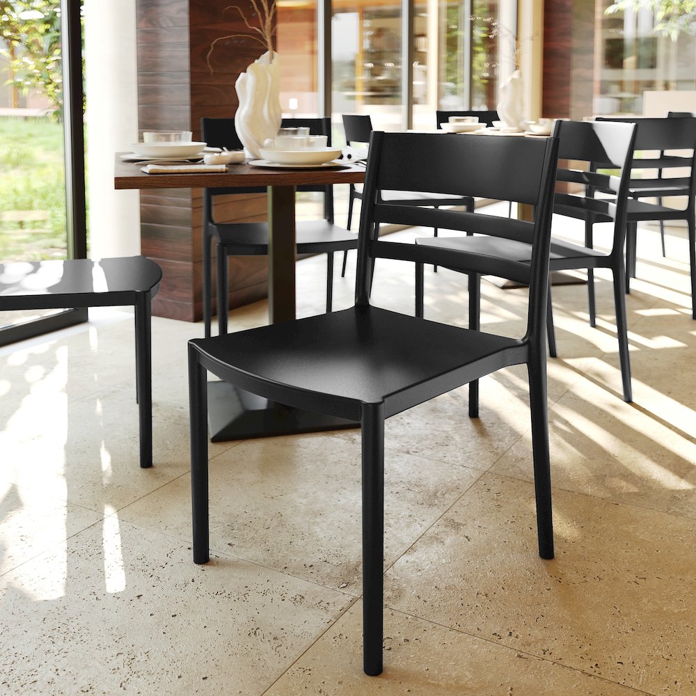 Bridgeport Stacking Patio Chair with Slatted Backrest in Black