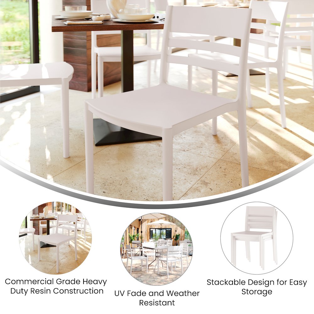 Bridgeport Stacking Patio Chair with Slatted Backrest in White