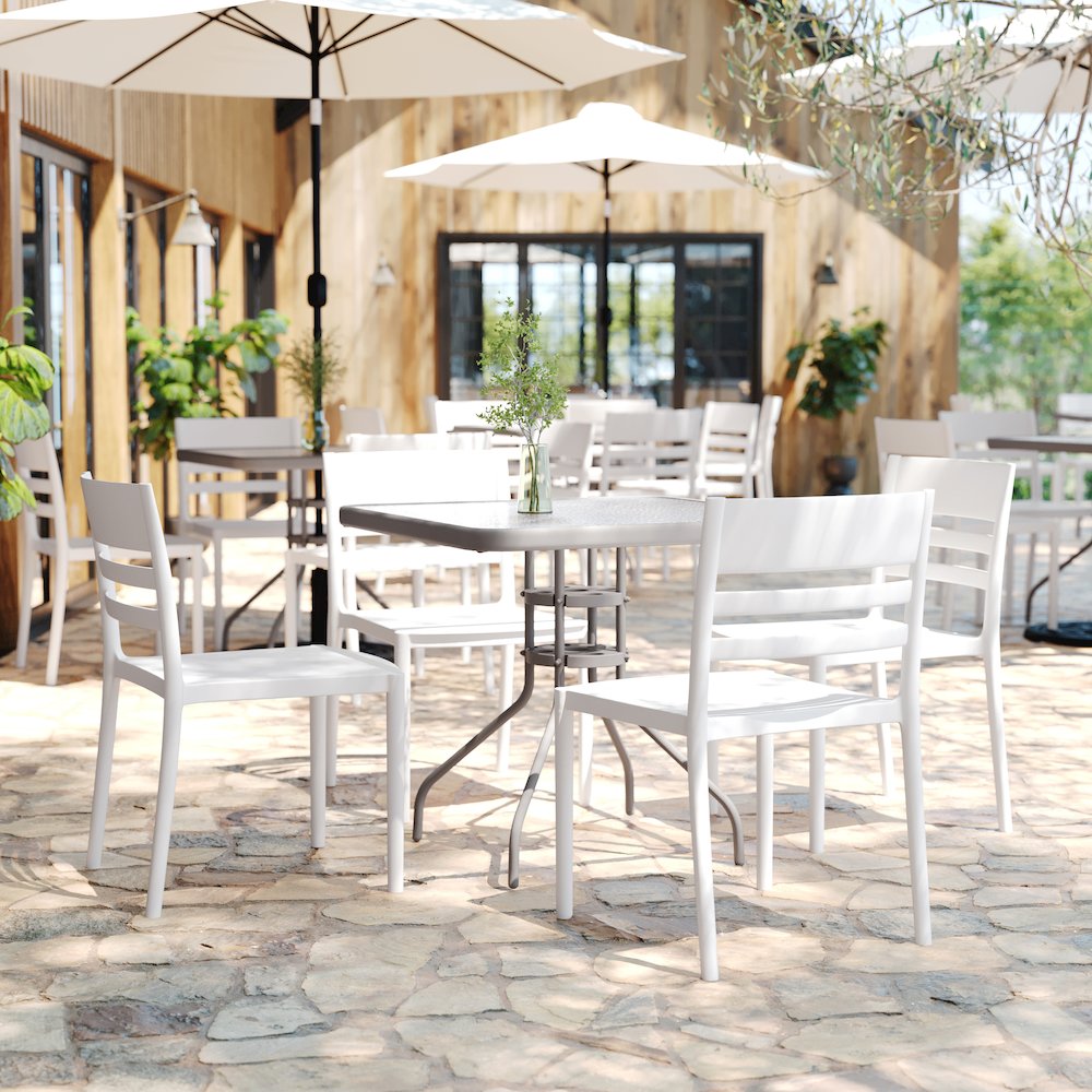 Bridgeport Stacking Patio Chair with Slatted Backrest in White