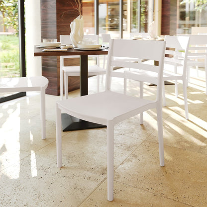 Bridgeport Stacking Patio Chair with Slatted Backrest in White