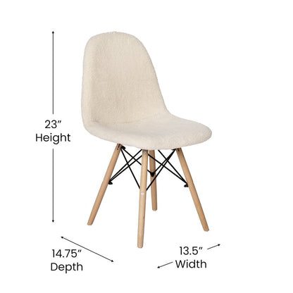 Padded Armless Faux Shearling Accent Chair with Beechwood Legs in Off-White
