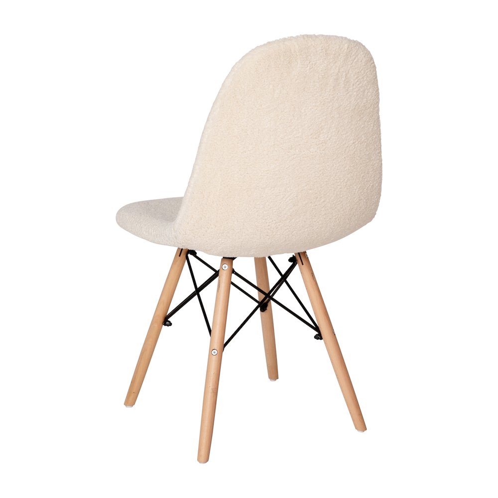 Padded Armless Faux Shearling Accent Chair with Beechwood Legs in Off-White