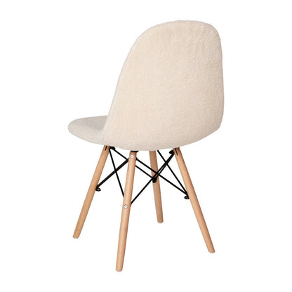 Padded Armless Faux Shearling Accent Chair with Beechwood Legs in Off-White