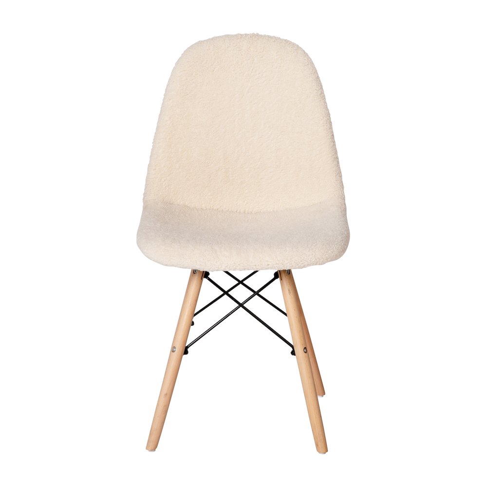 Padded Armless Faux Shearling Accent Chair with Beechwood Legs in Off-White