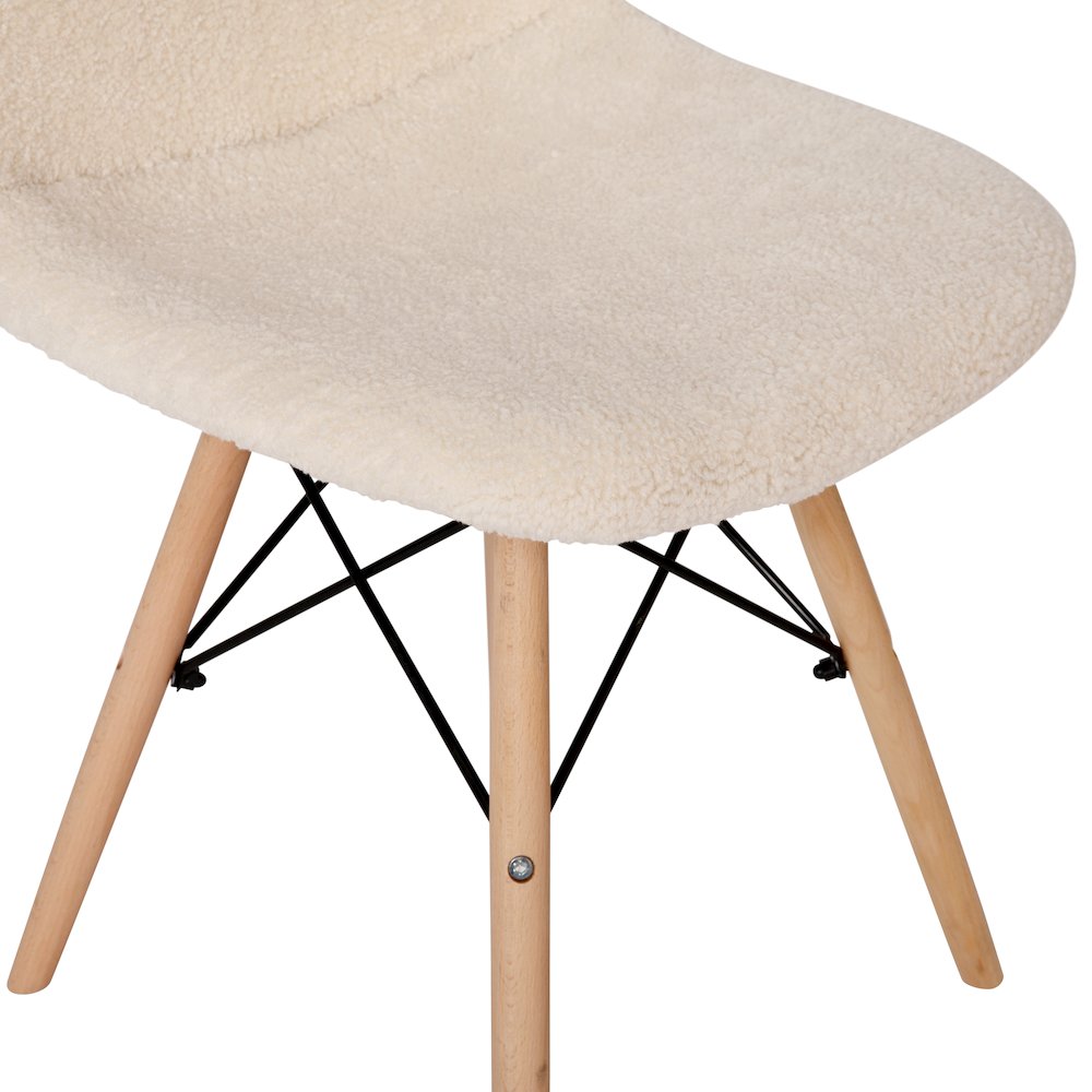 Padded Armless Faux Shearling Accent Chair with Beechwood Legs in Off-White