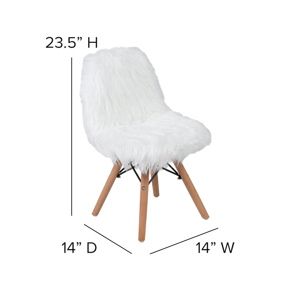 Faux Fur White Accent Chair - Shag Kids Chair for Ages 5-7 - Kids Playroom Chair