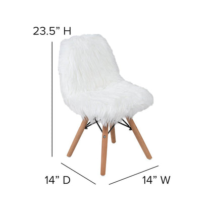 Faux Fur White Accent Chair - Shag Kids Chair for Ages 5-7 - Kids Playroom Chair