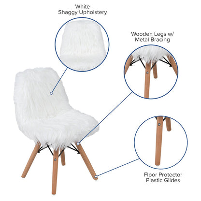 Faux Fur White Accent Chair - Shag Kids Chair for Ages 5-7 - Kids Playroom Chair