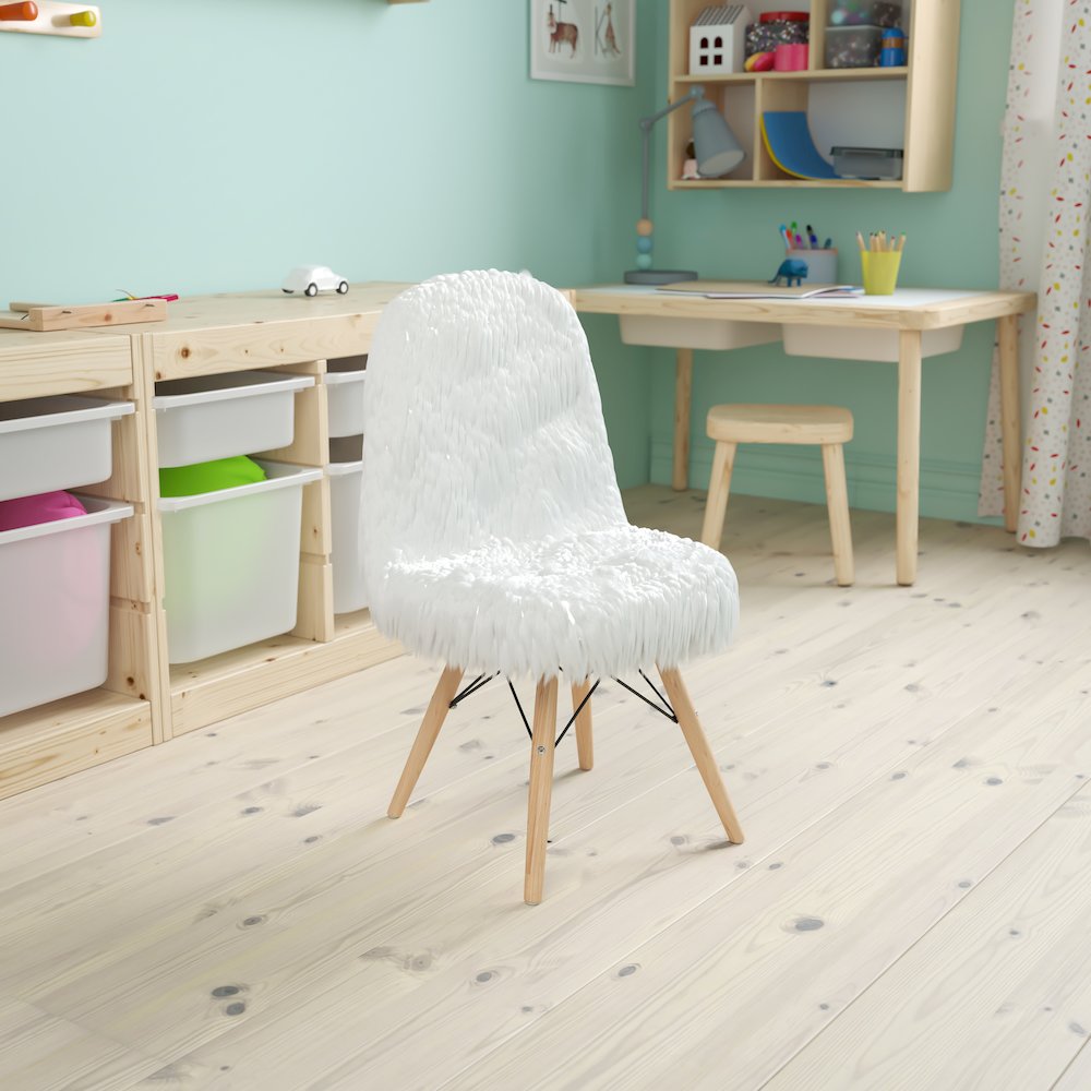 Faux Fur White Accent Chair - Shag Kids Chair for Ages 5-7 - Kids Playroom Chair