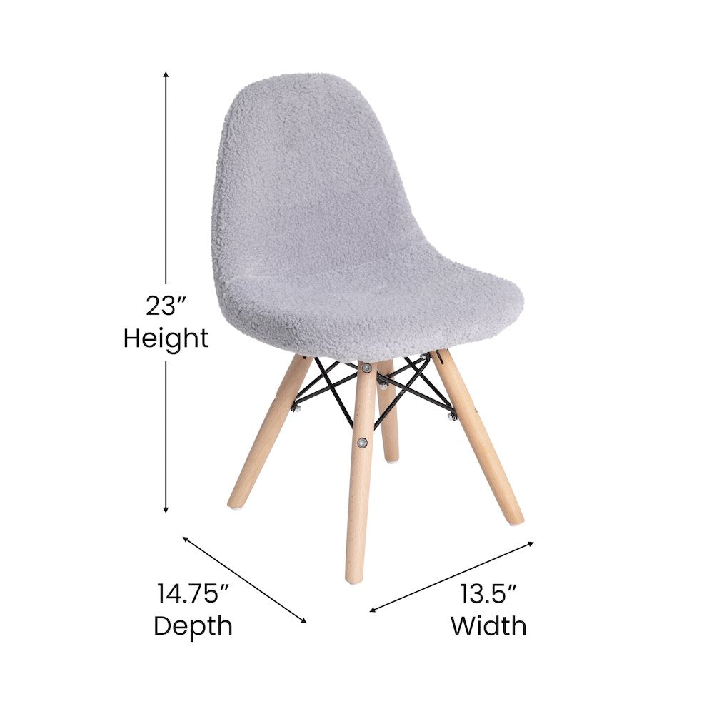 Kid's Padded Armless Faux Shearling Accent Chair with Beechwood Legs in Gray