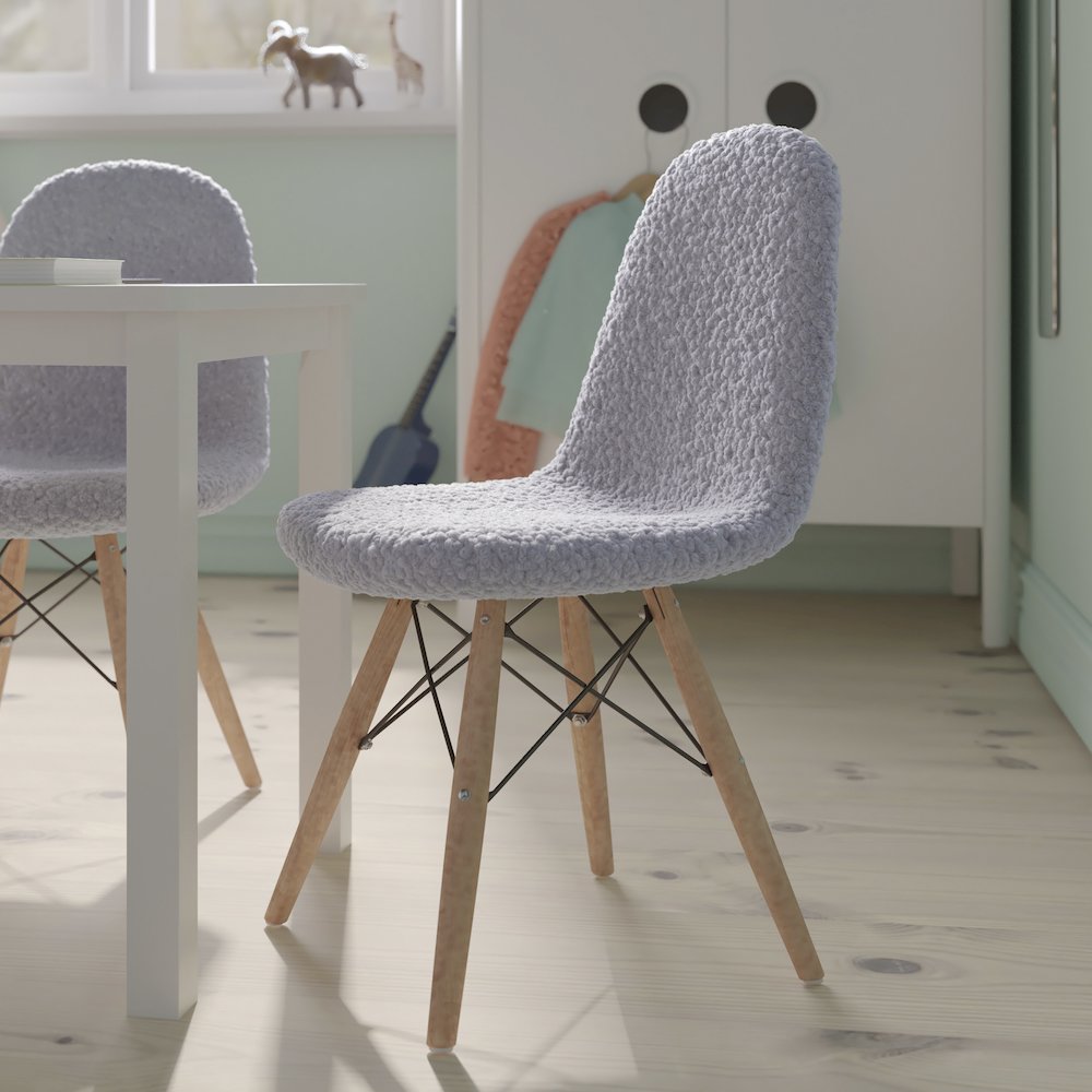 Kid's Padded Armless Faux Shearling Accent Chair with Beechwood Legs in Gray