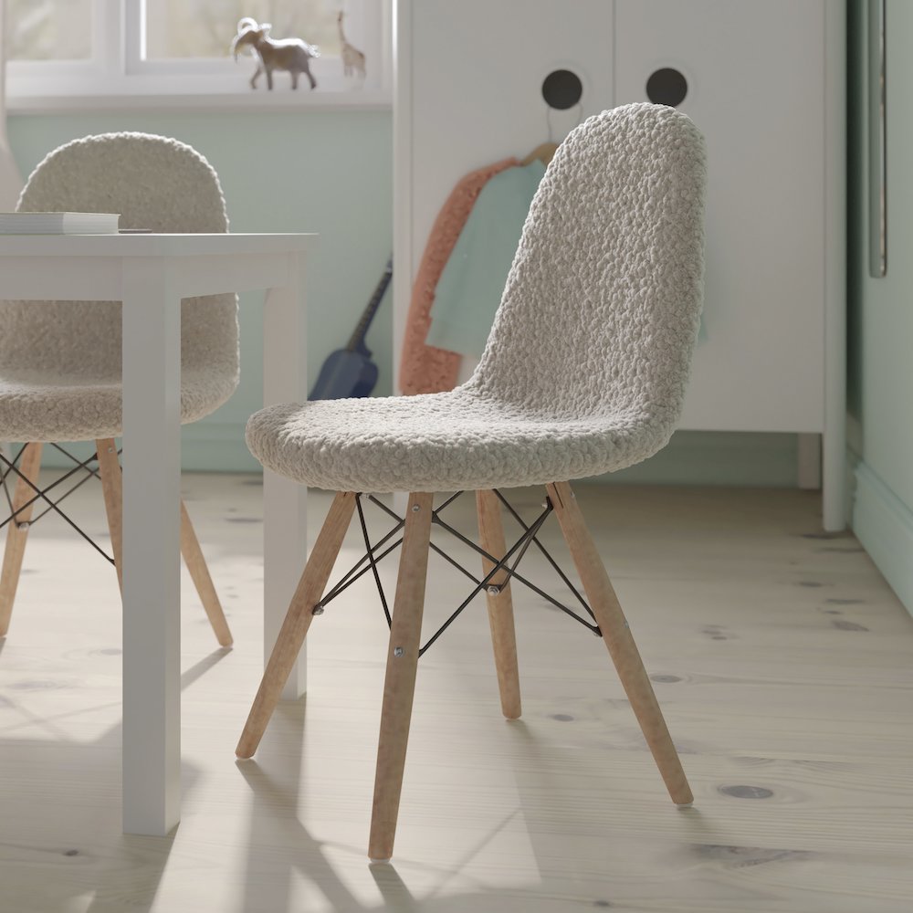 Kid's Padded Armless Faux Shearling Accent Chair in Off-White