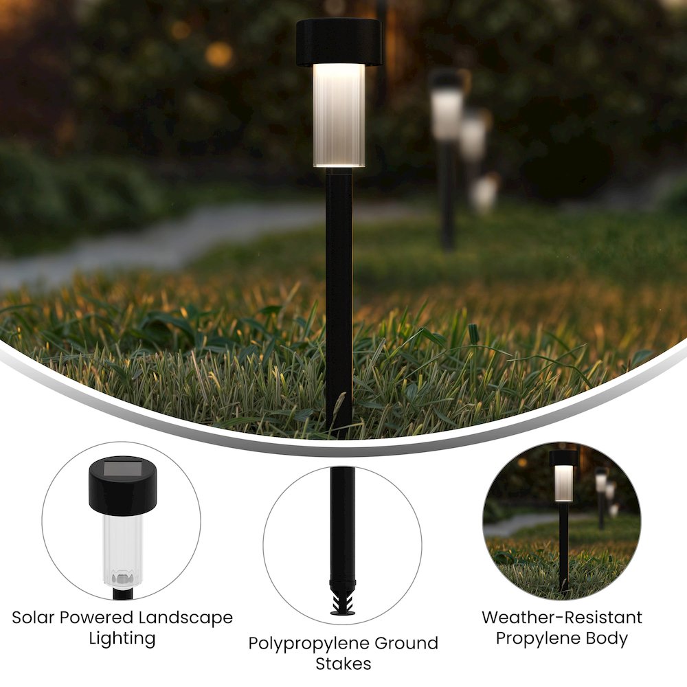 Outdoor Solar Powered LED Decorative Stake Lights - Set of 12, Black