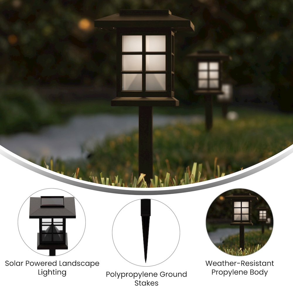 Solar Powered LED Lantern Style Landscaping Lights - Set of 8, Brown