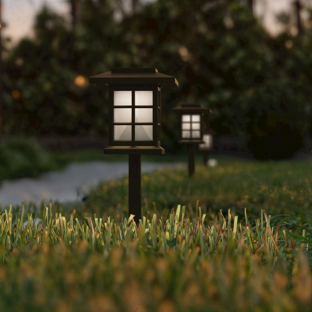 Solar Powered LED Lantern Style Landscaping Lights - Set of 8, Brown