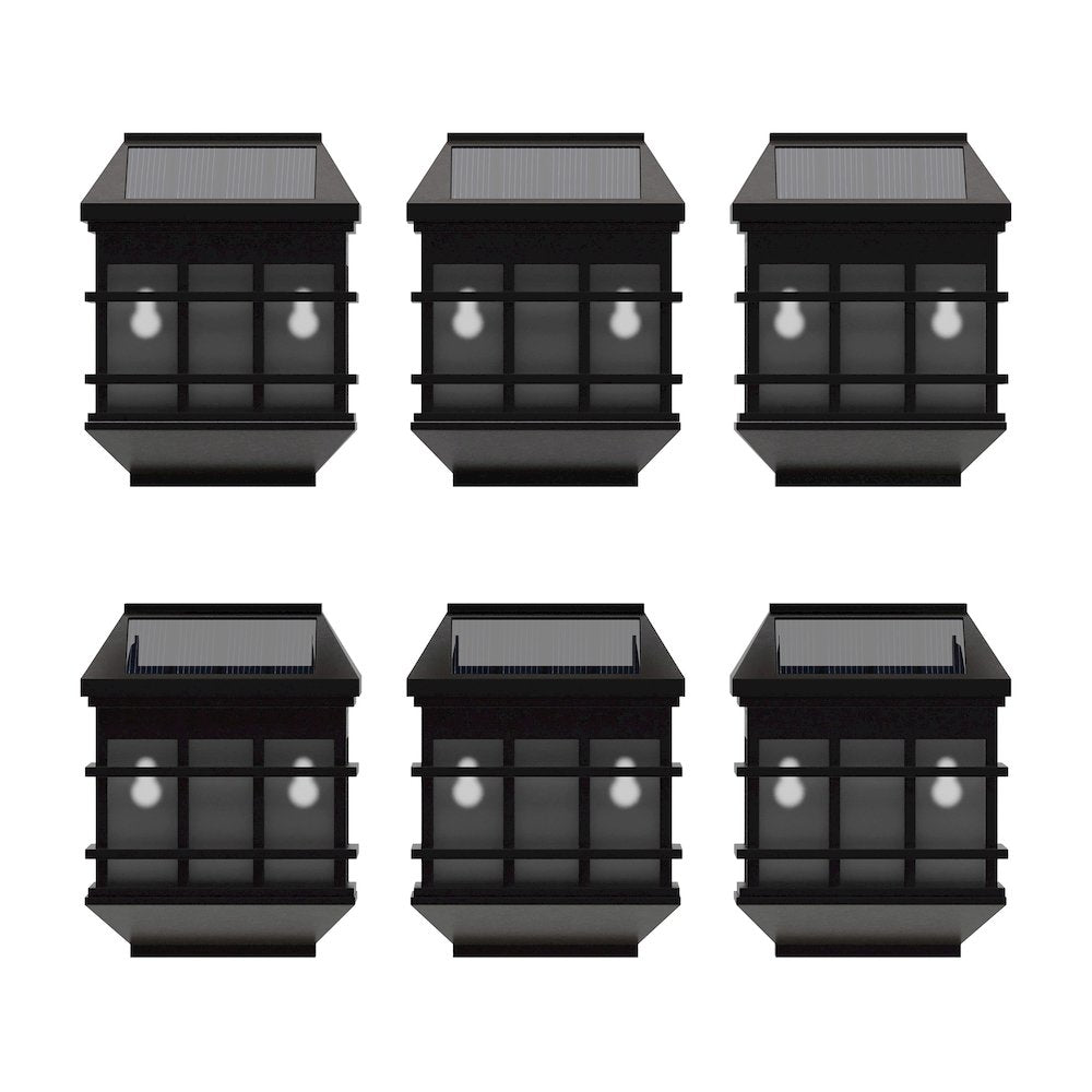 Solar Powered LED Lantern Style Deck and Fence Lights - Set of 6, Brown