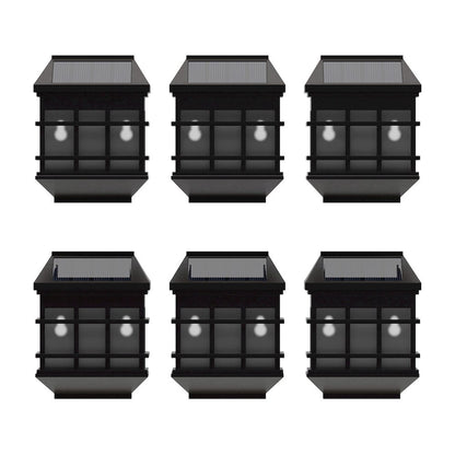 Solar Powered LED Lantern Style Deck and Fence Lights - Set of 6, Brown