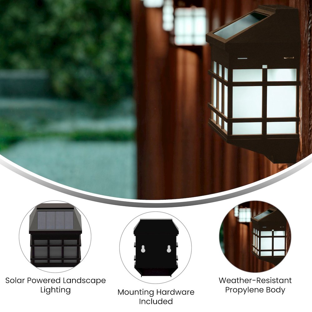 Solar Powered LED Lantern Style Deck and Fence Lights - Set of 6, Brown