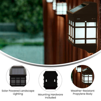 Solar Powered LED Lantern Style Deck and Fence Lights - Set of 6, Brown