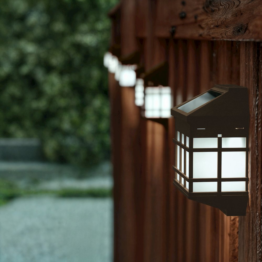 Solar Powered LED Lantern Style Deck and Fence Lights - Set of 6, Brown