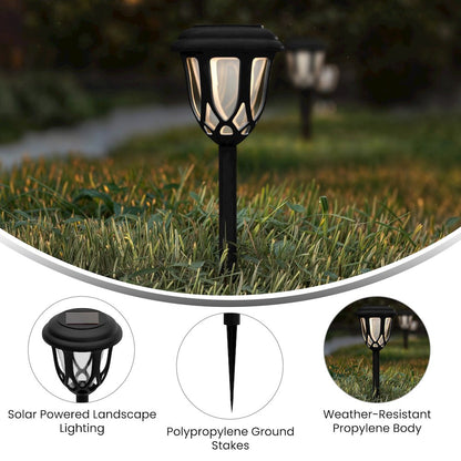 Solar Powered LED Decorative Garden and Walkway Lights - Set of 8, Black