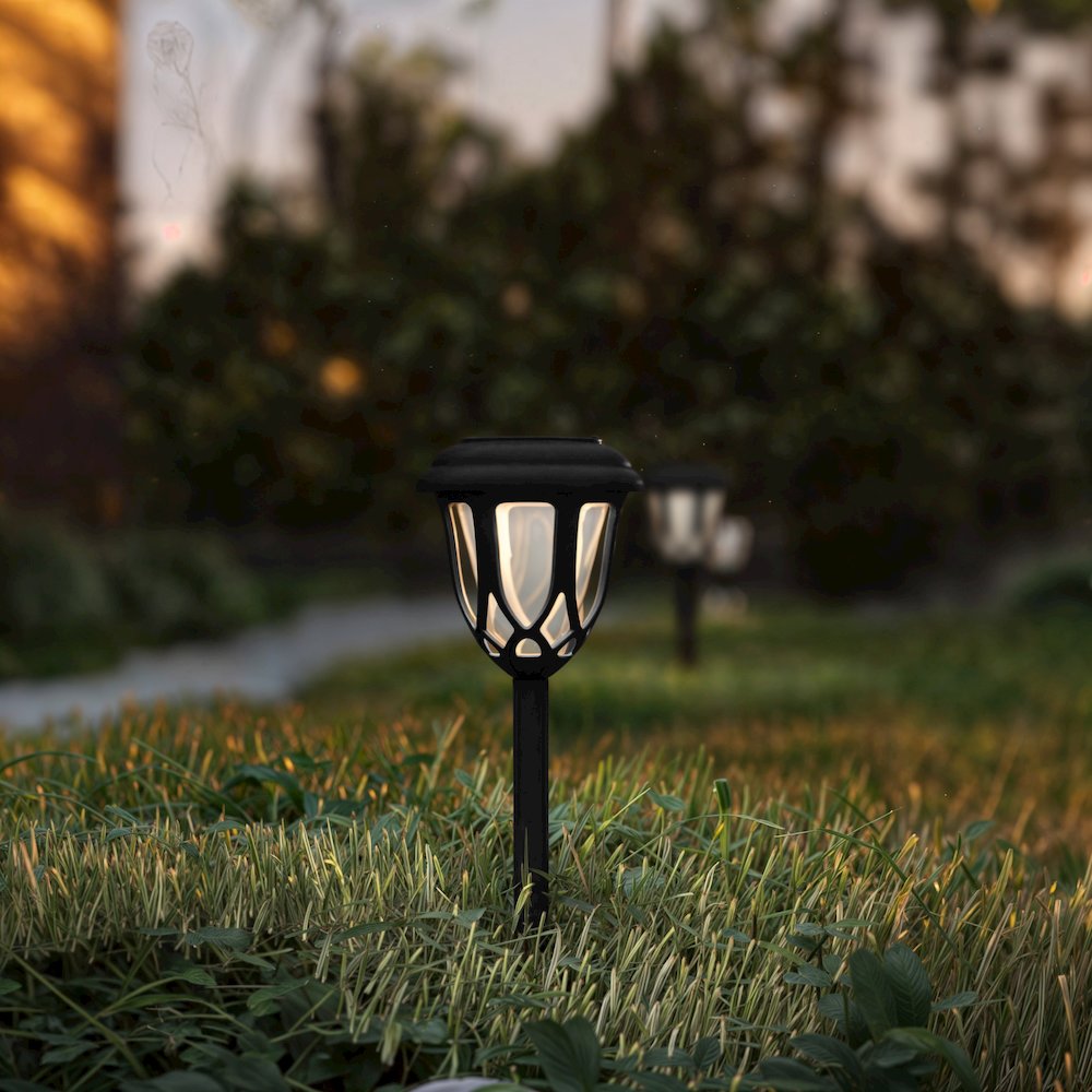 Solar Powered LED Decorative Garden and Walkway Lights - Set of 8, Black