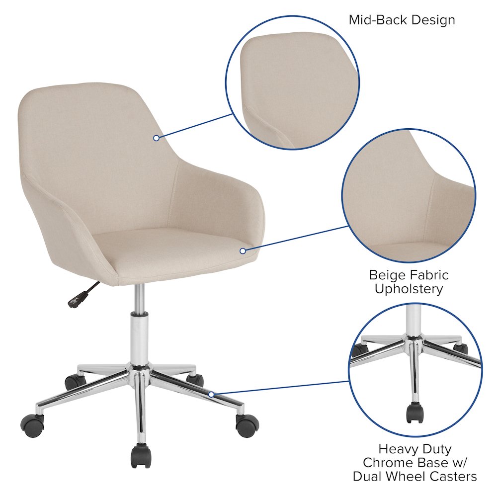 Home and Office Mid-Back Chair in Beige Fabric