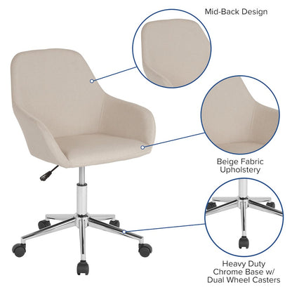 Home and Office Mid-Back Chair in Beige Fabric