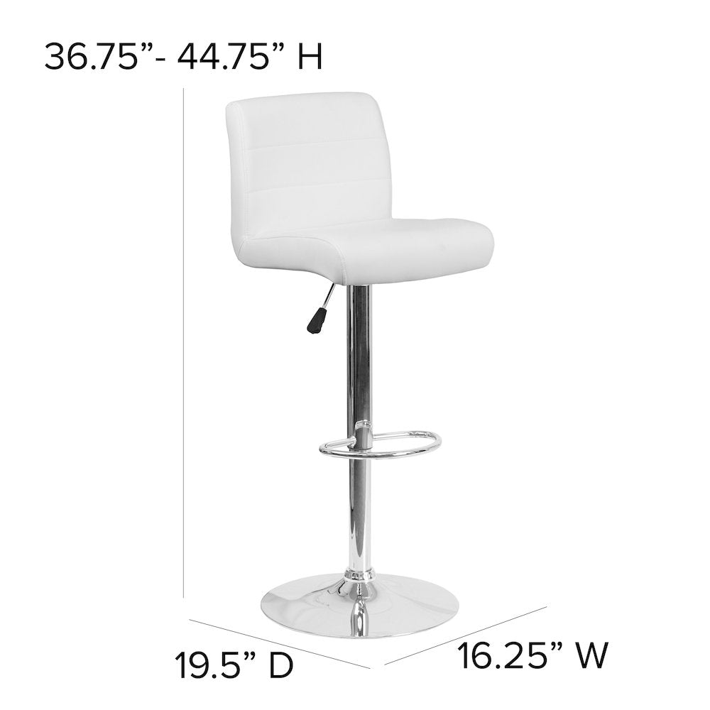 Contemporary White Vinyl Adjustable Height Barstool with Rolled Seat and Chrome Base