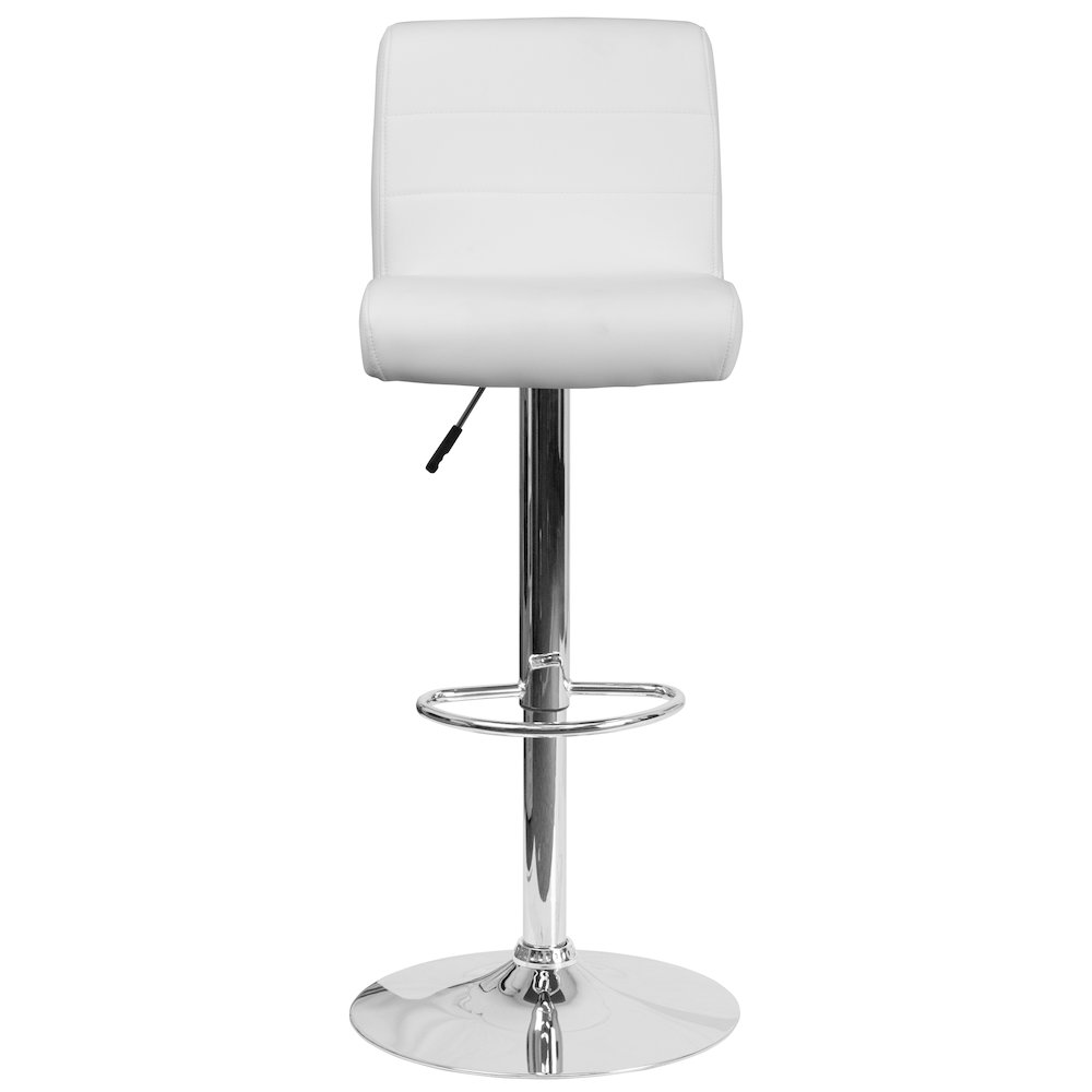 Contemporary White Vinyl Adjustable Height Barstool with Rolled Seat and Chrome Base
