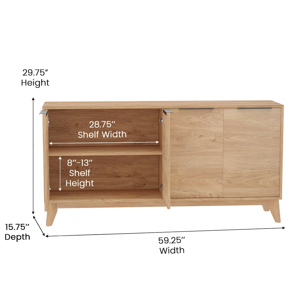 Modern Buffet Sideboard/TV Stand with 4 Soft Close Doors, Light Natural