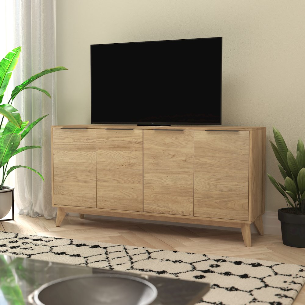 Modern Buffet Sideboard/TV Stand with 4 Soft Close Doors, Light Natural