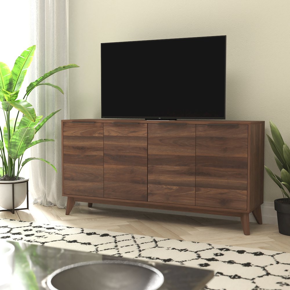 60 in 4 Door Storage Buffet Sideboard, TV Stand for up to 64" TV's, Dark Walnut