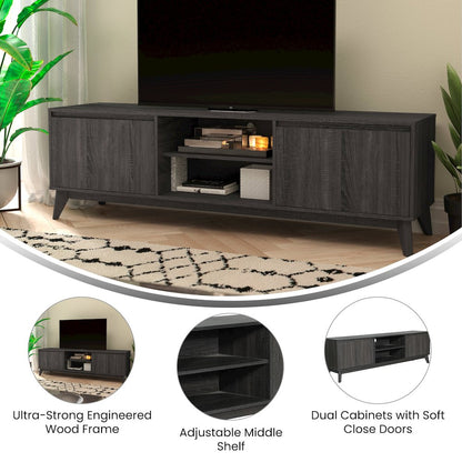 Mid-Century modern 70 Inch media console holds TV's 65+ inches, Black Wash