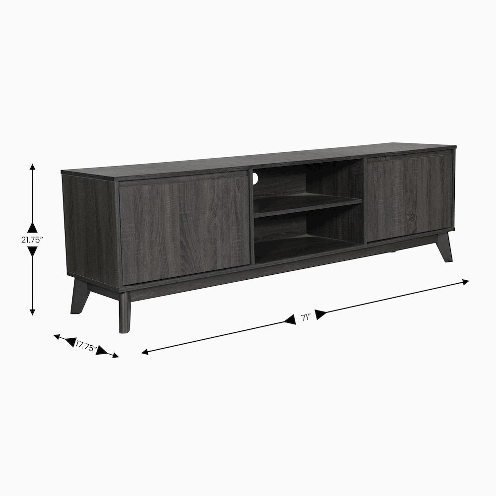 Mid-Century modern 70 Inch media console holds TV's 65+ inches, Black Wash
