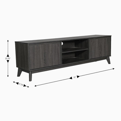 Mid-Century modern 70 Inch media console holds TV's 65+ inches, Black Wash