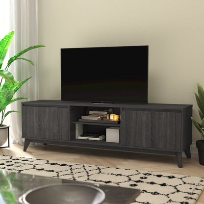 Mid-Century modern 70 Inch media console holds TV's 65+ inches, Black Wash