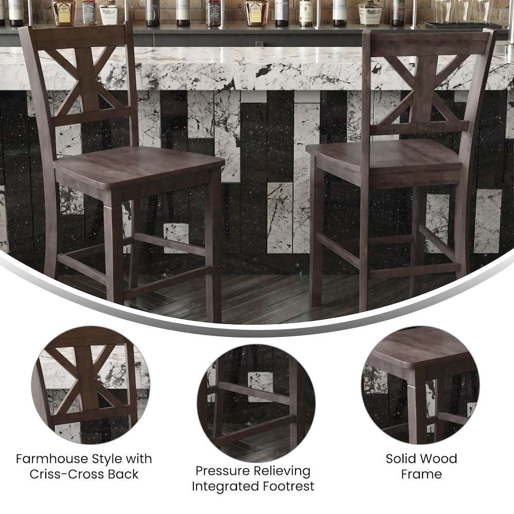 Set of 2 Modern Farmhouse Style Commercial Grade Counter Height Stools