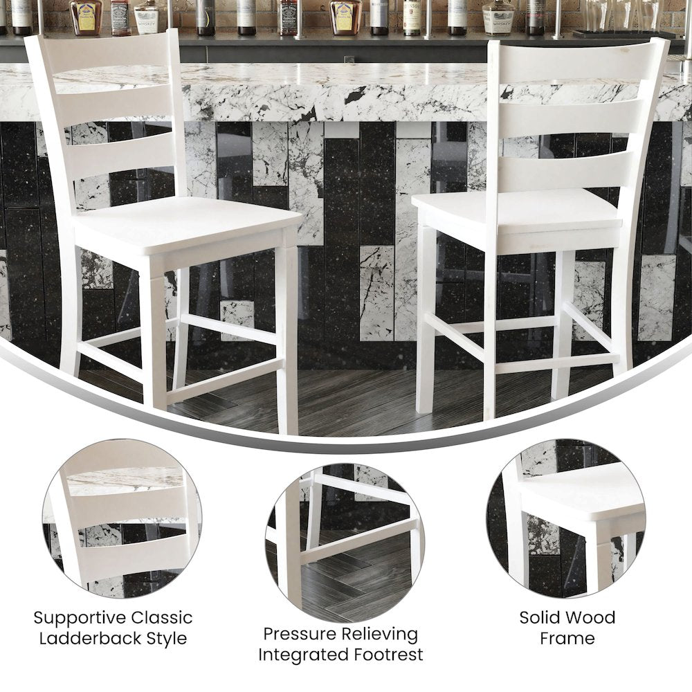 Set of 2 Classic Style Commercial Grade Ladderback Counter Height Stools