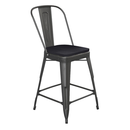 24" High Black Metal Indoor-Counter Height Stool with Black Poly Resin Wood Seat